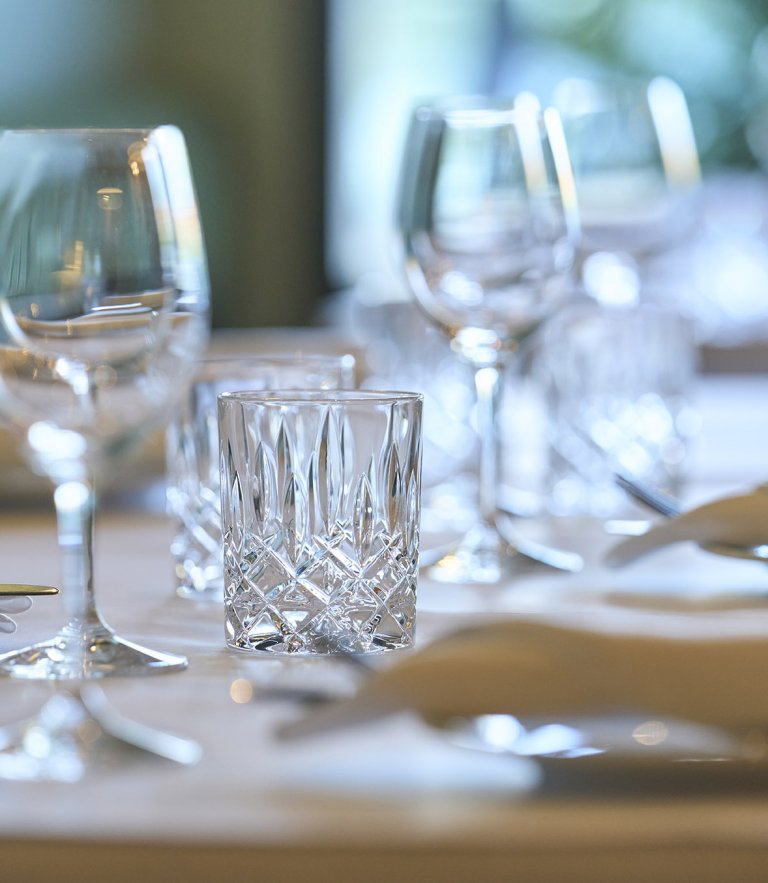 Glasses on a set table